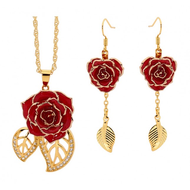 Red Leaf Theme Pendant and Earring Set