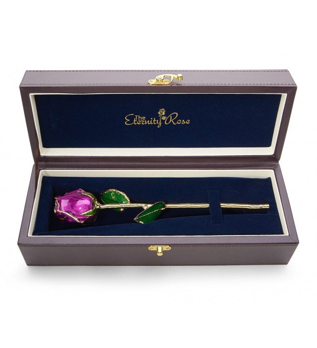 Purple Tight Bud Glazed Rose Trimmed with 24K Gold