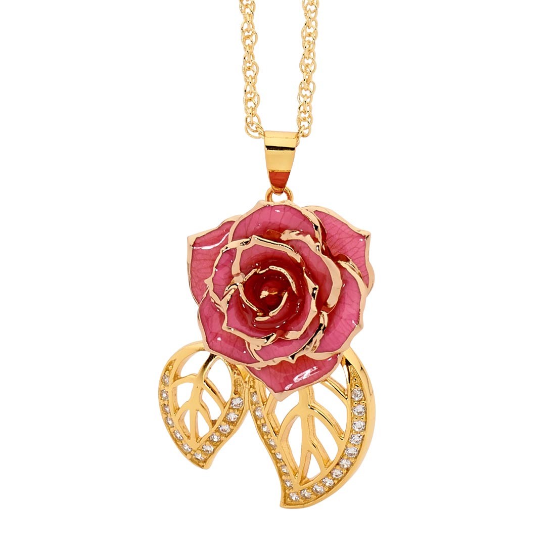 Pink Matched Set in Gold Leaf Theme. Rose Pendant Earrings