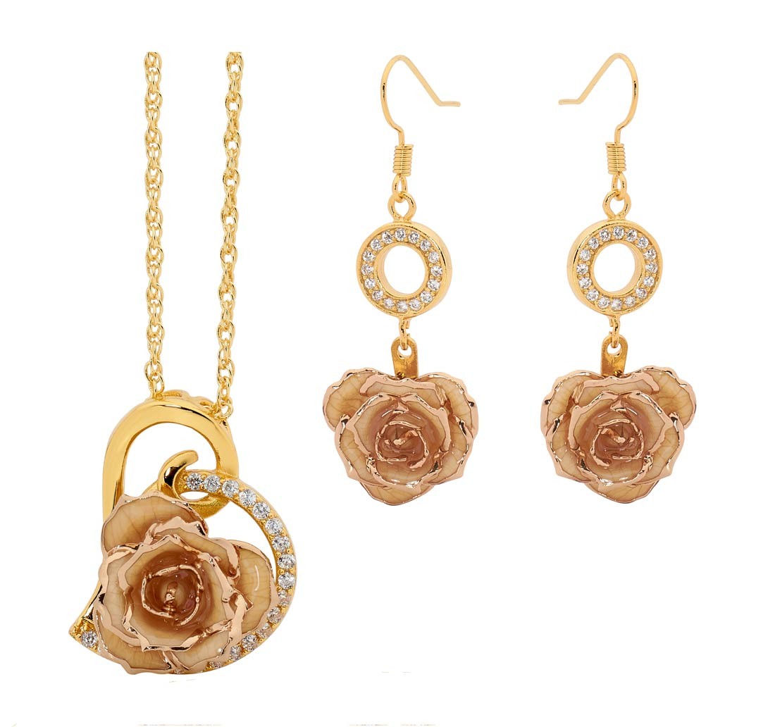 GoldDipped Rose & White Matched Jewellery Set in Heart Theme