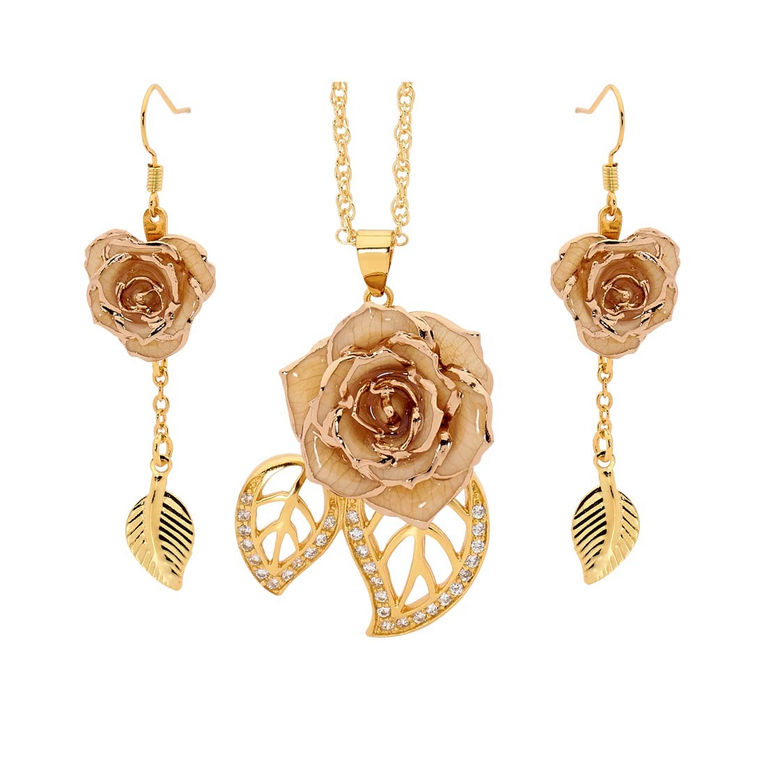 Topwholesalejewel Fashion Jewelry Set Rose Gold Plating Flower Necklace Earrings Set 
