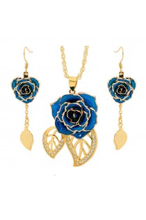 Gold-Dipped Rose & Blue Leaf Theme Jewellery Set