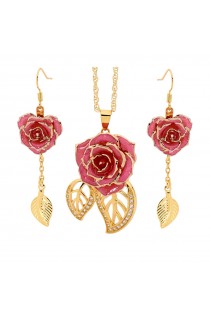 Gold-Dipped Rose & Pink Leaf Theme Jewellery Set