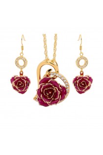 Gold-Dipped Rose & Purple Heart Theme Jewellery Set