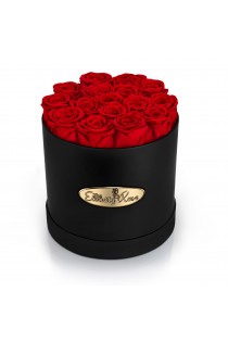 16 Preserved Roses. Round Black Display Box 