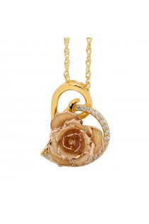 White Glazed Rose Heart Pendant 24K Gold