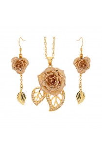 Gold-Dipped Rose & White Leaf Theme Jewellery Set