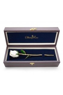 White Tight Bud Glazed Rose Trimmed with 24K Gold