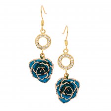 Blue Glazed Rose Earrings in 24K Gold