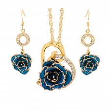 Gold-Dipped Rose & Blue Heart Theme Jewellery Set