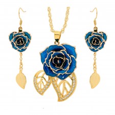 Blue Leaf Theme Pendant and Earring Set