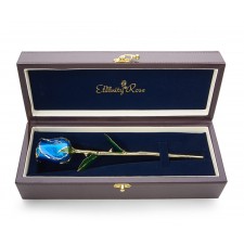 Blue Tight Bud Glazed Rose Trimmed with 24K Gold