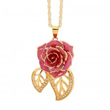 Pink Glazed Rose Pendant in 24K Gold Leaf Theme