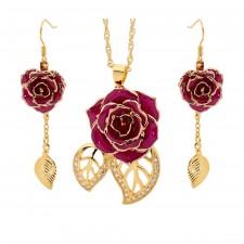 Gold-Dipped Rose & Purple Leaf Theme Jewellery Set
