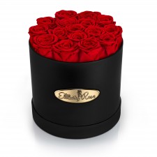 16 Preserved Roses. Round Black Display Box 