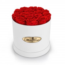 16 Preserved Roses. Round White Display Box 