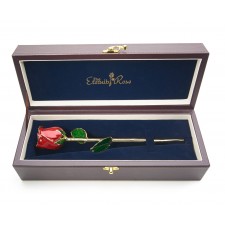 Red Tight Bud Glazed Rose Trimmed with 24K Gold 