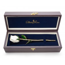 White Tight Bud Glazed Rose Trimmed with 24K Gold