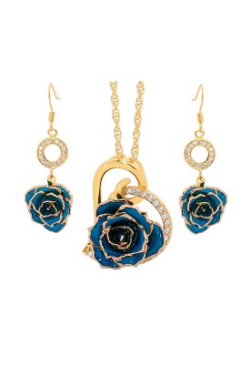 Gold-Dipped Rose & Blue Heart Theme Jewellery Set