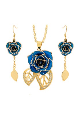 Gold-Dipped Rose & Blue Leaf Theme Jewellery Set