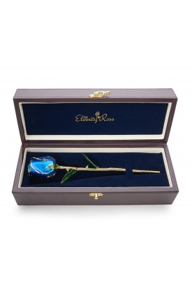 Blue Tight Bud Glazed Rose Trimmed with 24K Gold