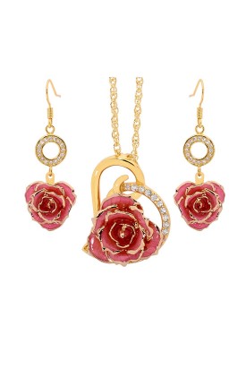 Gold-Dipped Rose & Pink Heart Theme Jewellery Set