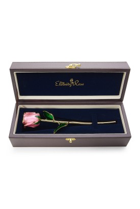 Pink Tight Bud Glazed Rose Trimmed with 24K Gold