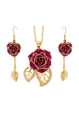 Gold-Dipped Rose & Purple Leaf Theme Jewellery Set