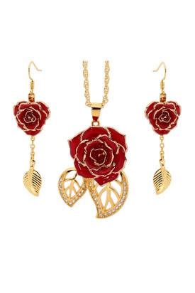 Gold-Dipped Rose & Red Leaf Theme Jewellery Set