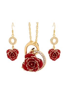 Red Heart Theme Pendant and Earring Set