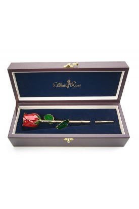 Red Tight Bud Glazed Rose Trimmed with 24K Gold 