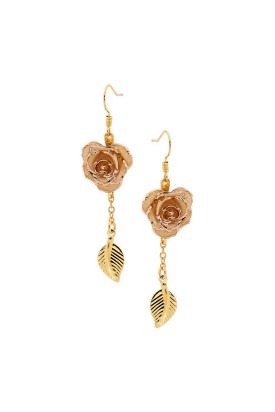 White Glazed Rose Earrings in 24K Gold Leaf Style