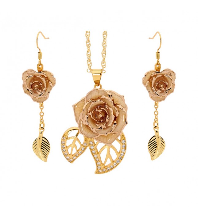 White Glazed Rose Earrings in 24K Gold 