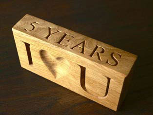 Wooden block for 5th wedding anniversary